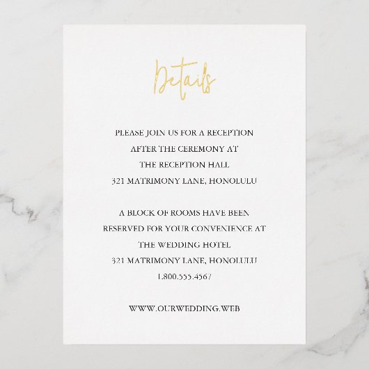 Modern Chic Wedding Foil Enclosure Card 箔招待状ポストカード (正面)