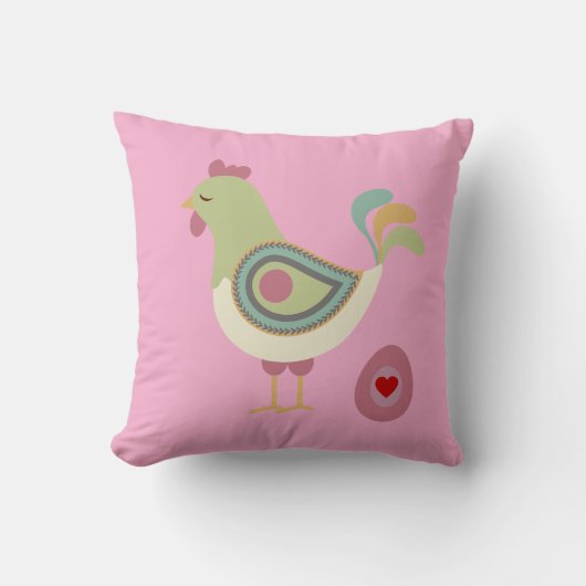 Modern Chicken & Egg Art Throw Pillow – Pink クッション (正面)