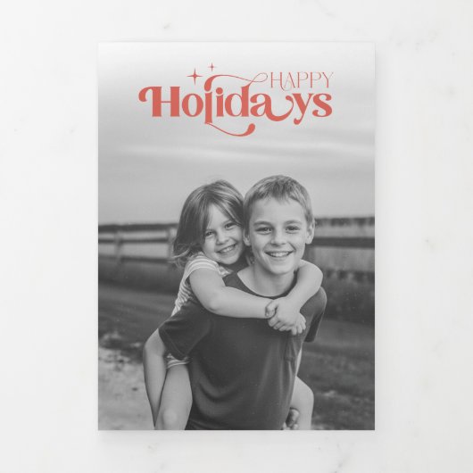 Modern Children Photo Collage Christmas Holiday 三つ折り招待状 (カバー)