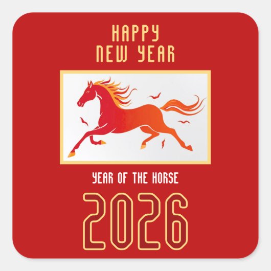 Modern Chinese Horse New Year 2026 スクエアシール (正面)