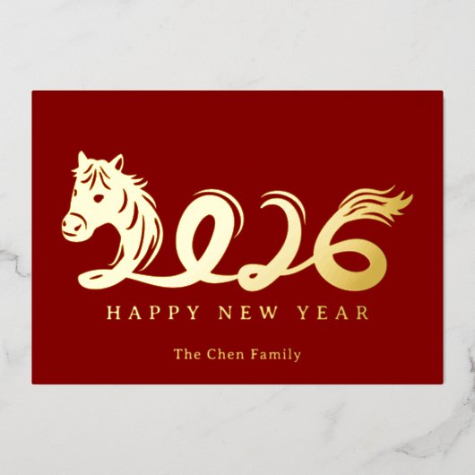 Modern Chinese Lunar New Year Horse 2026 箔シーズンカード (正面)