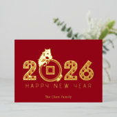 Modern Chinese Lunar New Year of Horse 2026 箔シーズンカード (立ち正面)