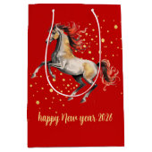 Modern Chinese New Year 2026 Horse New Year ミディアムペーパーバッグ (正面)