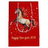 Modern Chinese New Year 2026 Horse New Year ミディアムペーパーバッグ (裏面)