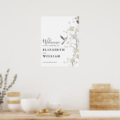 Modern Chinoiserie Floral Wedding Welcome Sign ポスター (キッチン)