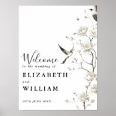 Modern Chinoiserie Floral Wedding Welcome Sign ポスター (正面)