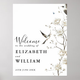 Modern Chinoiserie Floral Wedding Welcome Sign ポスター