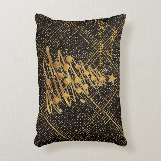 Modern, Chrismas Tree, Black Gold Cross Pattern  アクセントクッション (正面(垂直))