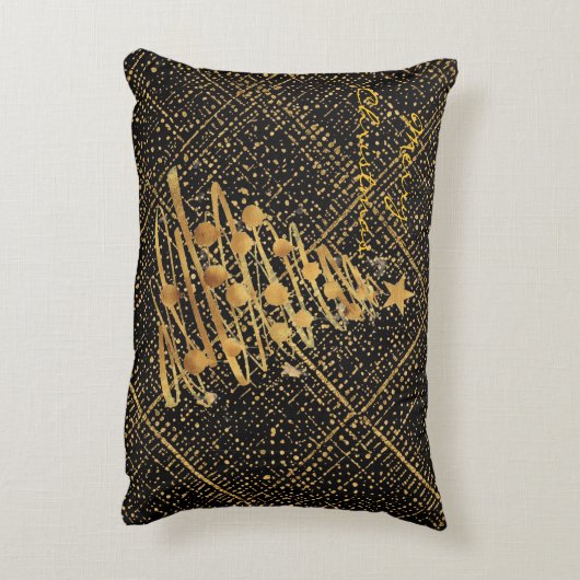 Modern, Chrismas Tree, Black Gold Cross Pattern  アクセントクッション (裏面(縦))