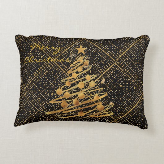 Modern, Chrismas Tree, Black Gold Cross Pattern  アクセントクッション (裏面)