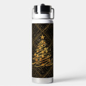 Modern, Chrismas Tree, Black Gold Cross Pattern ウォーターボトル (背面)