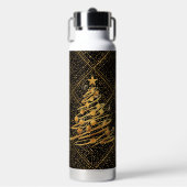 Modern, Chrismas Tree, Black Gold Cross Pattern ウォーターボトル (正面)
