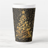 Modern, Chrismas Tree, Black Gold Cross Pattern カフェラテマグ (正面)