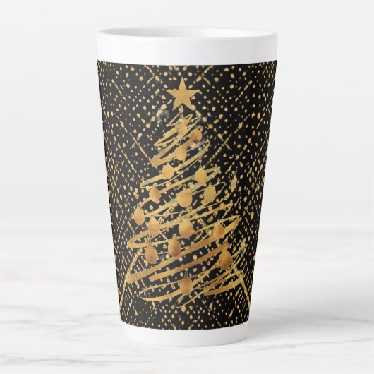 Modern, Chrismas Tree, Black Gold Cross Pattern カフェラテマグ (正面)