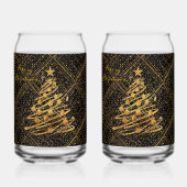 Modern, Chrismas Tree, Black Gold Cross Pattern ガラス缶 (正面)