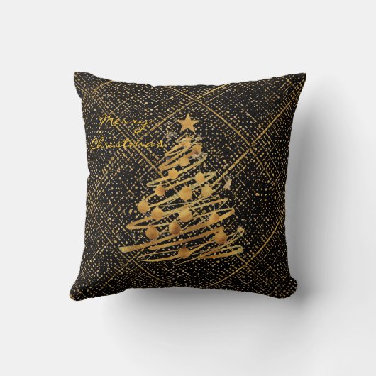 Modern, Chrismas Tree, Black Gold Cross Pattern  クッション (裏面)