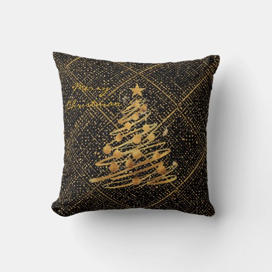 Modern, Chrismas Tree, Black Gold Cross Pattern  クッション (正面)