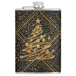 Modern, Chrismas Tree, Black Gold Cross Pattern  フラスク