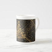 Modern, Chrismas Tree, Black Gold Cross Pattern ボーンチャイナマグカップ (正面右)