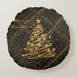 Modern, Chrismas Tree, Black Gold Cross Pattern  ラウンドクッション