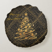 Modern, Chrismas Tree, Black Gold Cross Pattern  ラウンドクッション (裏面)