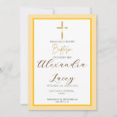 Modern Christening Baptism Gold Cross Invitation 招待状 (正面)