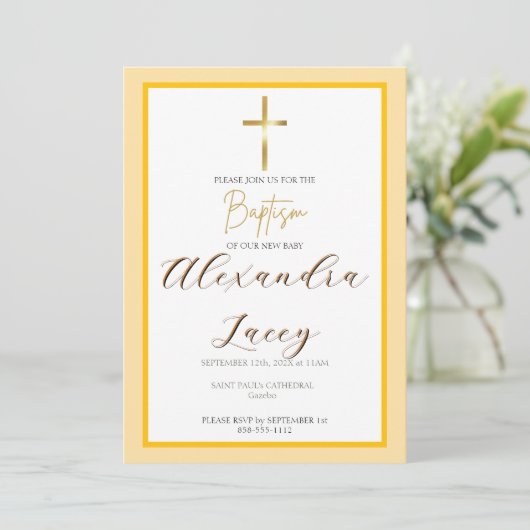Modern Christening Baptism Gold Cross Invitation 招待状 (スタンド正面)