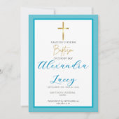 Modern Christening Baptism Gold Cross Invitation 招待状 (正面)