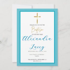 Modern Christening Baptism Gold Cross Invitation 招待状