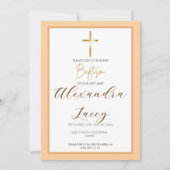 Modern Christening Baptism Gold Cross Invitation 招待状 (正面)