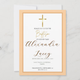 Modern Christening Baptism Gold Cross Invitation 招待状