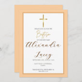 Modern Christening Baptism Gold Cross Invitation 招待状 (正面/裏面)