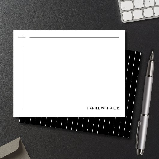 Modern Christian Cross Monogrammed Minimal Black ノートカード