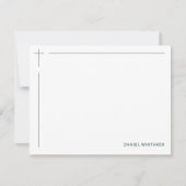 Modern Christian Cross Monogrammed Minimal Green ノートカード (正面)