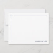 Modern Christian Cross Monogrammed Minimal Navy ノートカード (正面)