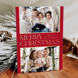 Modern Christmas 2 Photo Red and Gold 箔シーズンカード