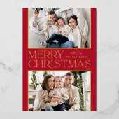 Modern Christmas 2 Photo Red and Gold 箔シーズンカード (正面)