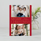 Modern Christmas 2 Photo Red and Gold 箔シーズンカード (立ち正面)