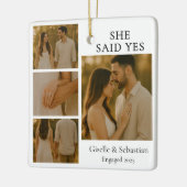 Modern Christmas 4 Photo Engagement Collage セラミックオーナメント (左)