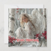 Modern Christmas angel red poinsettias seasonal  シーズンカード (正面)