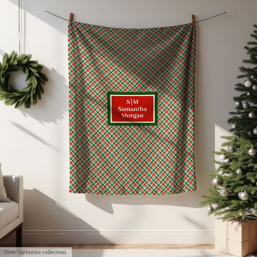 Modern Christmas Blanket Custom Name Cozy Decor フリースブランケット