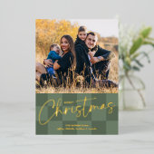 Modern Christmas Checkerboard Foil Photo Card 箔シーズンカード (立ち正面)
