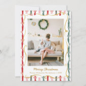 Modern Christmas Coquette Bow Pattern 1 Photo シーズンカード (正面)