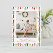 Modern Christmas Coquette Bow Pattern 1 Photo シーズンカード (スタンド正面)