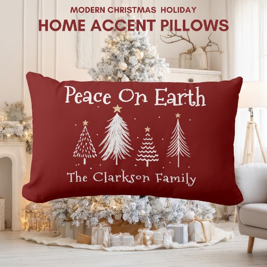 Modern Christmas - Family Name - Peace On Earth ランバークッション