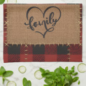 Modern Christmas Family Name Red Buffalo Plaid  キッチンタオル (折り畳み)