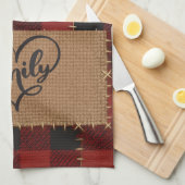 Modern Christmas Family Name Red Buffalo Plaid  キッチンタオル (四つ折り)
