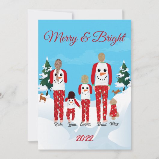 Modern Christmas Family of 5 Personalized Flat シーズンカード (正面)