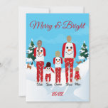 Modern Christmas Family of 5 Personalized Flat シーズンカード<br><div class="desc">Features modern Christmas family of 5 matching apparel. It is fully customizable. Use your names,  family name and holiday greetings. You can change the font,  size and color as per your choice.</div>