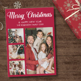 Modern Christmas family photo collage 招待状